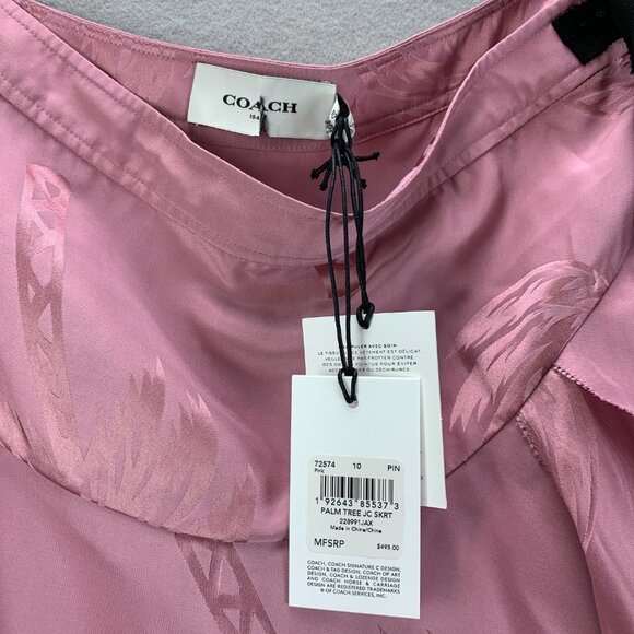 Coach Skirt Womens 10 Pink Silk Palm Tree Print Jacquard Tiered Handkerchief Hem - Picture 14 of 16